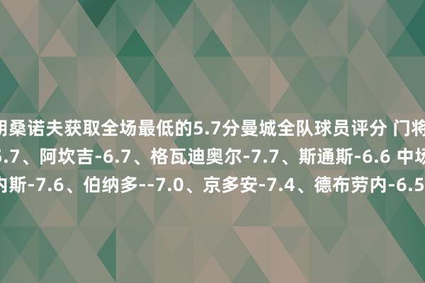 胡桑诺夫获取全场最低的5.7分曼城全队球员评分 门将：埃德森-7.5 后卫：-5.7、阿坎吉-6.7、格瓦迪奥尔-7.7、斯通斯-6.6 中场：马特乌斯-努内斯-7.6、伯纳多--7.0、京多安-7.4、德布劳内-6.5、科瓦契奇-7.0 时尚：福登-7.3、哈兰德-8.5、马尔穆什-7.0切尔西全队球员评分 门将：罗伯特-桑切斯-5.9 后卫：古斯托-6.4、里斯-詹姆斯-6.6、特雷沃-查洛巴
