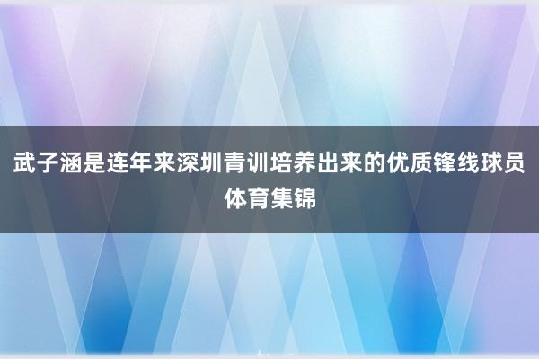 武子涵是连年来深圳青训培养出来的优质锋线球员体育集锦