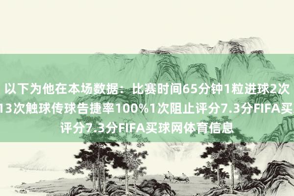以下为他在本场数据：比赛时间65分钟1粒进球2次射门1次射正13次触球传球告捷率100%1次阻止评分7.3分FIFA买球网体育信息